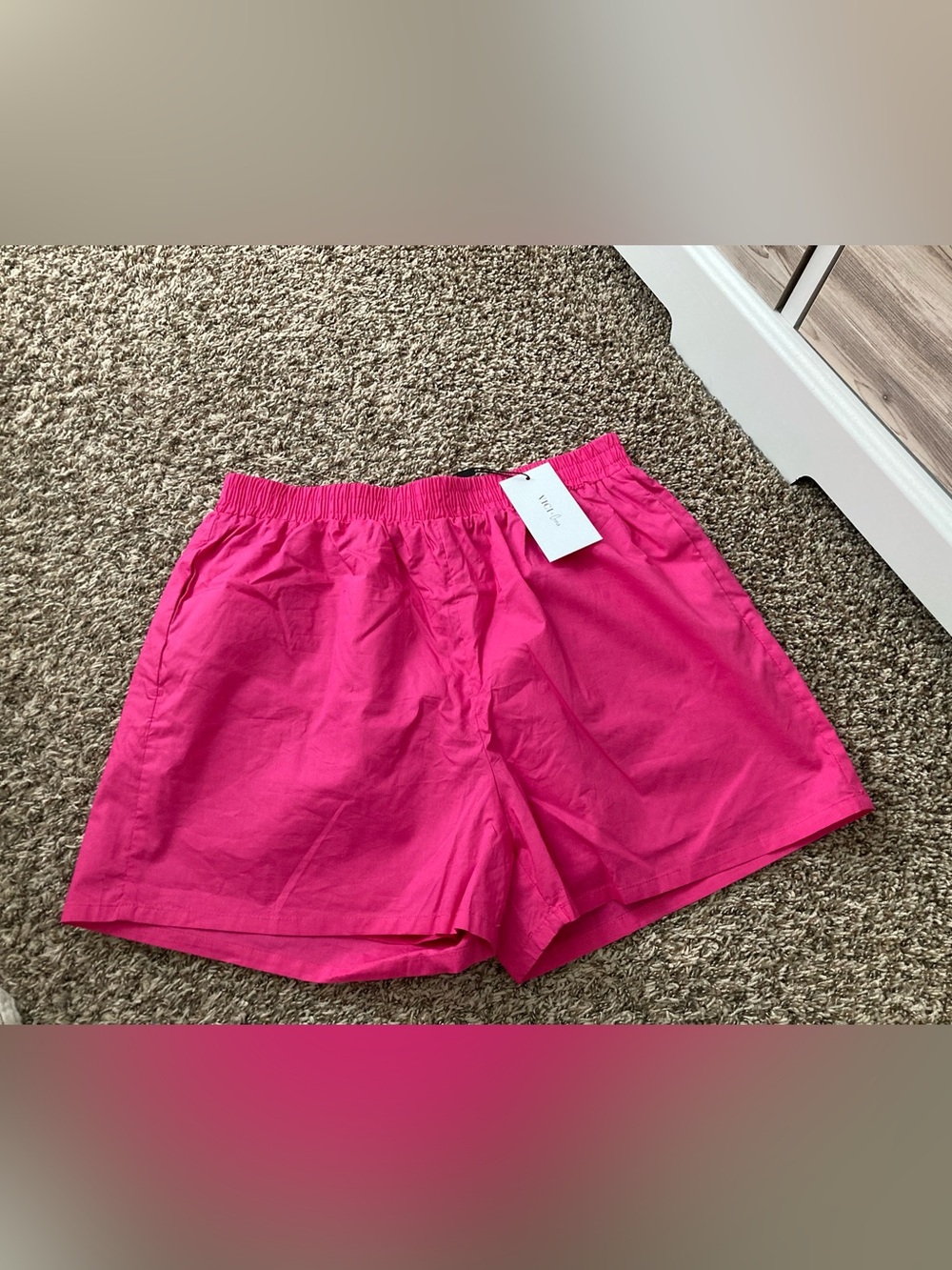 Women's Bright Pink Elastic Waist Shorts